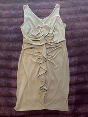 Enfocus Studio Olive Green Sleeveless Ruffle Sheath Dress